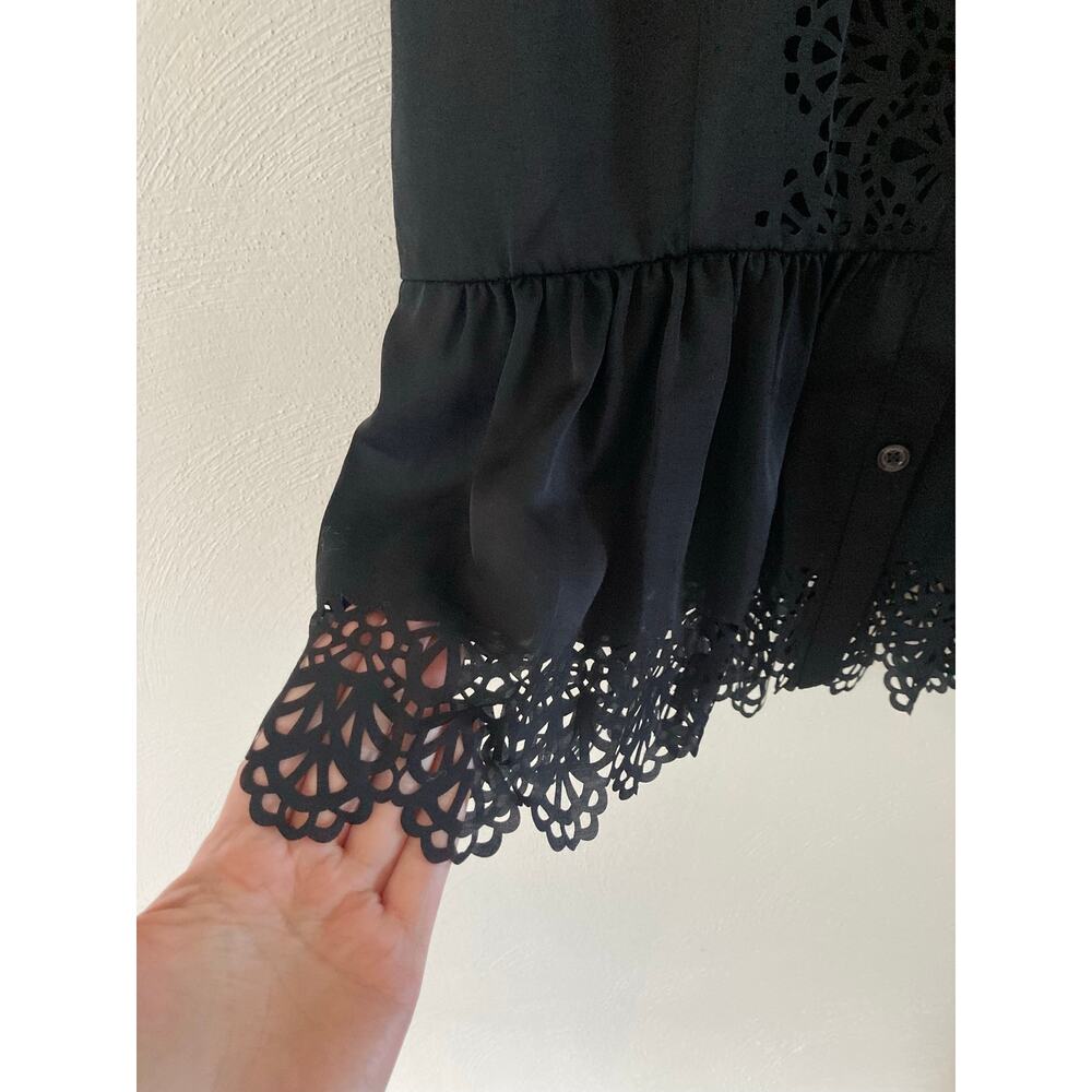 Temperley London Women's Black Jacques Tie Button Front Blouse Top 12 Eyelet - Picture 6 of 13